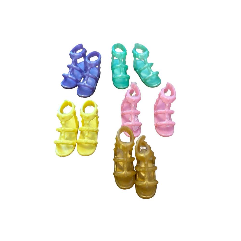 Barbie Mattel Gladiator Sandals Flat Foot Doll Shoes Lot of 5 Multicolored